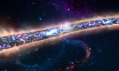 Wall Mural - A massive celestial serpent, its body composed of shimmering galaxies and nebulae, slithers through the cosmic void. As it moves, trails of stardust and gravitational waves bend space