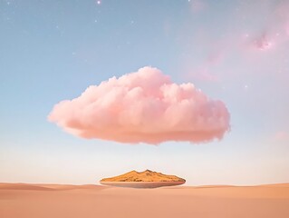 pink cloud over desert oasis.