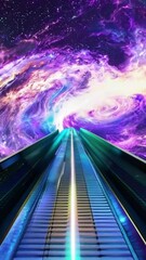 Wall Mural - vertical 9:16 A massive, floating stairway spirals through space, connecting infinite alternate realities. Surreal inter-dimensional aesthetic