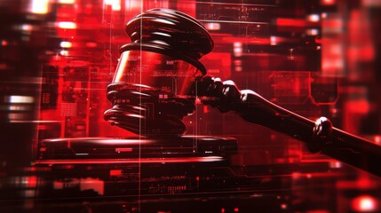 Aufkleber - Gavel on digital red background, symbolizing cybercrime justice.