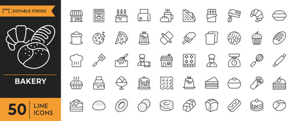 Bakery icon set. editable stroke. Vector illustration.
