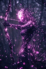 Wall Mural - a woman with a bow and arrow in a dark forest
