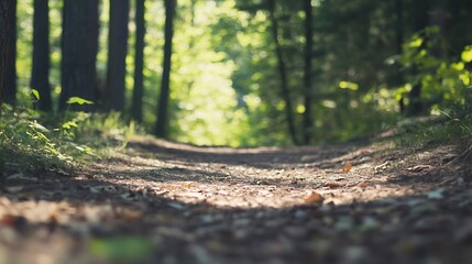 Aufkleber - Scenic forest pathway framed by tall trees and dappled sunlight creating a serene natural environment : Generative AI