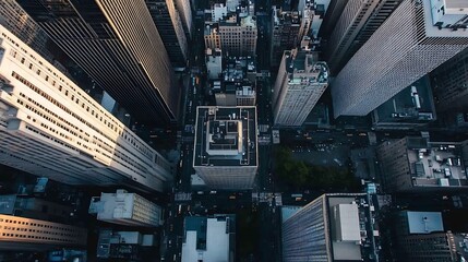 Poster - Aerial view of a bustling urban cityscape with towering skyscrapers and busy streets : Generative AI
