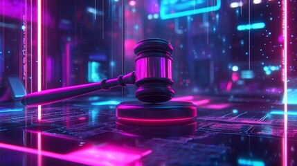 Aufkleber - Gavel on digital background, symbolizing online justice, cyber law, or digital rights. (1)