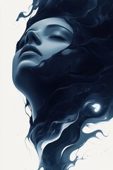 Wall Mural - a woman with her eyes closed and her hair blowing in the wind