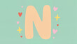 © Kseniya - Whimsical cartoon letter N with hearts and stars, playful vibe