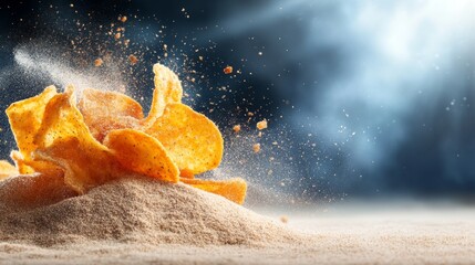 Wall Mural - a pile of potato chips falling into a pile of sand