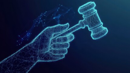 Aufkleber - Digital hand holding a gavel, symbolizing online justice or legal tech.