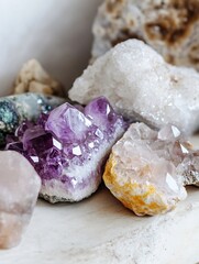 Leinwandbilder - A stunning display of various gemstones including amethyst and quartz showcasing their unique colors and shapes : Generative AI