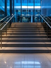 Poster - Modern architectural staircase in a welllit office space showcasing a contemporary design and sleek lines : Generative AI
