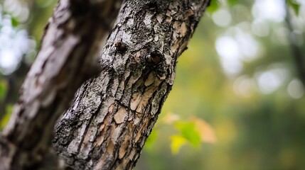 Poster - Closeup view of a textured tree bark revealing intricate patterns and colors in nature : Generative AI