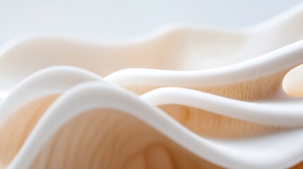 Leinwandbilder - Abstract close up of elegant wood and smooth white material in soft curvy design : Generative AI