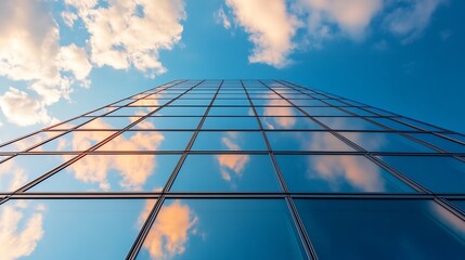 Aufkleber - Modern skyscraper reflecting vibrant clouds against the blue sky showcasing urban architecture : Generative AI