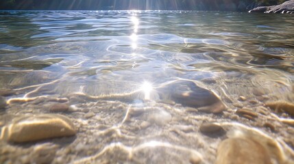 Poster - Serene View of Sparkling Water Surface Under Natural Sunlight in a Tranquil Landscape : Generative AI