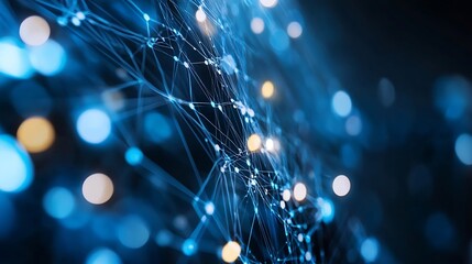 Aufkleber - Abstract CloseUp of Network Connections with Blue Lights Creating a Futuristic Digital Atmosphere on Dark Background : Generative AI