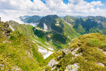 Wall Mural - alpine landscape of romania in summer. carpathian adventure. fagaras mountain ridge on a sunny day. 