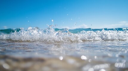 Leinwandbilder - Captivating Ocean Waves with Sparkling Water Against a Bright Blue Sky : Generative AI