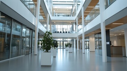 Aufkleber - modern office building interior featuring lightfilled space with large windows and green plants : ge