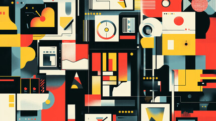 A set of vector illustrations depicting various aspects of graphic design, web development, social media strategies, and creative digital processes