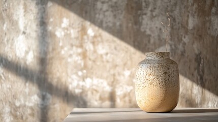 Aufkleber - Elegant beige ceramic vase casting soft shadows on a textured wall in natural light : Generative AI