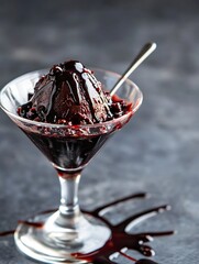 Aufkleber - Delicious Chocolate Ice Cream Scoop Topped with Rich Syrup in Elegant Glass : Generative AI