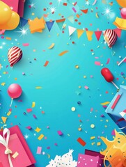 Poster - Vibrant celebration-themed paper cut background filled with colorful confetti and party elements perfect for events and festivities