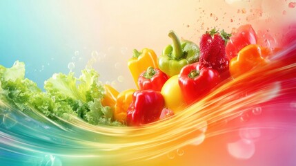 Poster - Dynamic fluid motion background showcasing fresh groceries with vibrant colors and smooth gradients