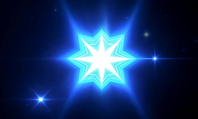 Wall Mural - loop center flickering golw blue star optical lens flares shine light animation art on black abstrac