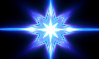 Wall Mural - loop center flickering golw blue star optical lens flares shine light animation art on black abstrac
