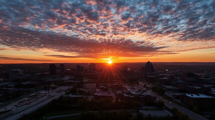 Aufkleber - Dramatic sunset over an urban skyline showcasing vibrant colors and city life beneath a stunning sky : Generative AI