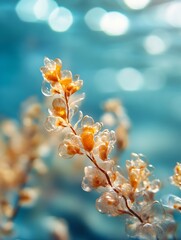 Poster - Delicate underwater flowers captured with bokeh effect showcasing nature's intricate designs in vibrant colors : Generative AI