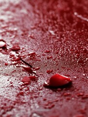 Leinwandbilder - Close up of fresh blood splatters on a textured surface creating an intense and dramatic visual : Generative AI