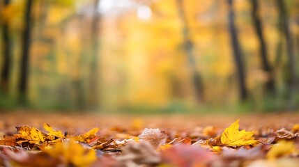 Poster - Autumn leaves scattered on a forest path depicting the beauty of fall colors and seasonal transition : Generative AI