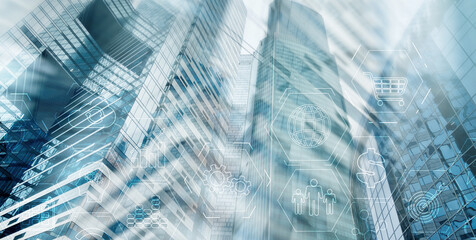 Wall Mural - abstract industrial business process organisation structure. against the backdrop of a modern city