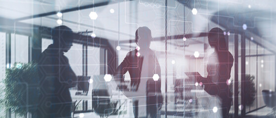 Wall Mural - technology industrial business process workflow organisation structure on virtual screen. honeycombs