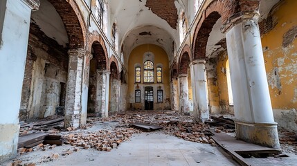 Aufkleber - Inside view of a dilapidated church showcasing the beauty of decay and historic architecture : Generative AI
