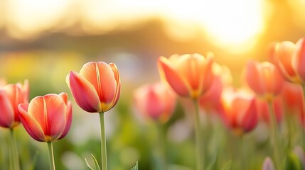 Poster - Vibrant blooming tulips in a sunlit garden creating a stunning display of colors and beauty : Generative AI