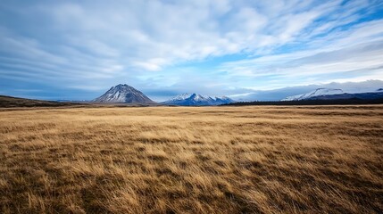 Aufkleber - Breathtaking panoramic view of a snow capped mountain range under a dramatic cloud filled sky : Generative AI