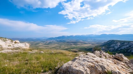 Aufkleber - Breathtaking panoramic view of a tranquil landscape with mountains and a clear blue sky : Generative AI