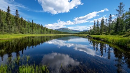 Poster - Breathtaking view of a tranquil river surrounded by lush greenery and majestic trees : Generative AI