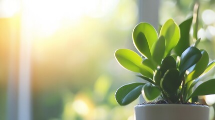 Aufkleber - Sunlight filtering through leaves on a succulent plant pot enhancing the beauty of nature indoors : Generative AI