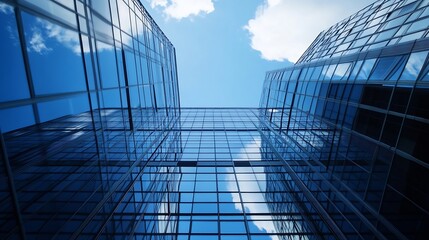 Aufkleber - Architectural view of modern skyscrapers under a stunning blue sky with clouds : Generative AI