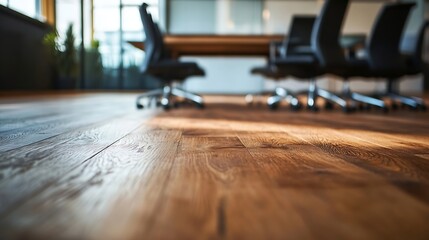 Poster - Polished wooden floor in a modern office space with stylish chairs : Generative AI