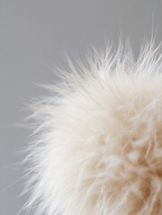 Poster - A close up of a fluffy and textured light cream colored fur against a soft gray background : Generative AI