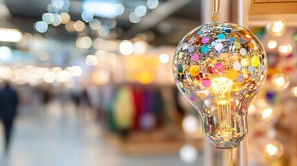 Aufkleber - Colorful Decorative Light Bulb with Beautiful Bokeh Background Creating a Vibrant Atmosphere : Generative AI