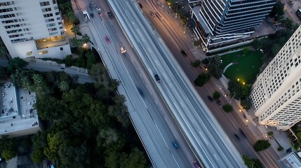 Poster - Aerial View of Busy Urban Highway with Traffic and Surrounding Buildings : Generative AI