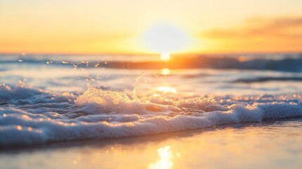 Fototapete - Stunning sunset over ocean waves creating splashes and reflections of light : Generative AI