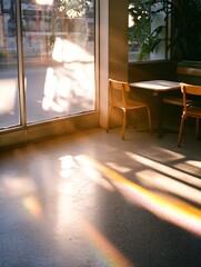 Poster - Sunlight Streaming Through Cafe Window Creating Beautiful Rainbow Reflections on the Floor : Generative AI