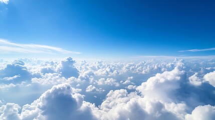 Aufkleber - A stunning wide angle view of a serene blue sky filled with fluffy white clouds during a sunny day : Generative AI
